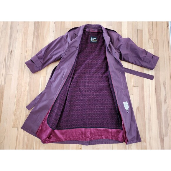 Vintage London Fog 8 Reg Plum 2-in-1 Zip Out Liner Trench Coat Wamsutta - Picture 4 of 12